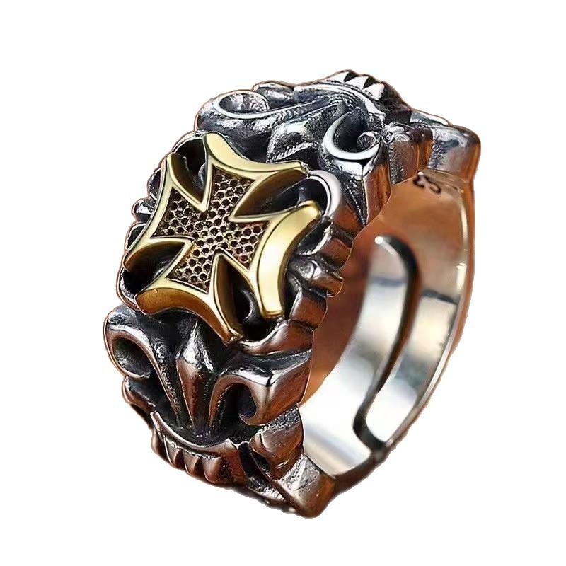 Retro Cross Anchor Ring Men's Hip-hop Punk Trendy Men's Live Mouth Ring