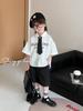 Boys' 2026 Korean Style Summer Lapel Shirt Set - Trendy Solid Color
