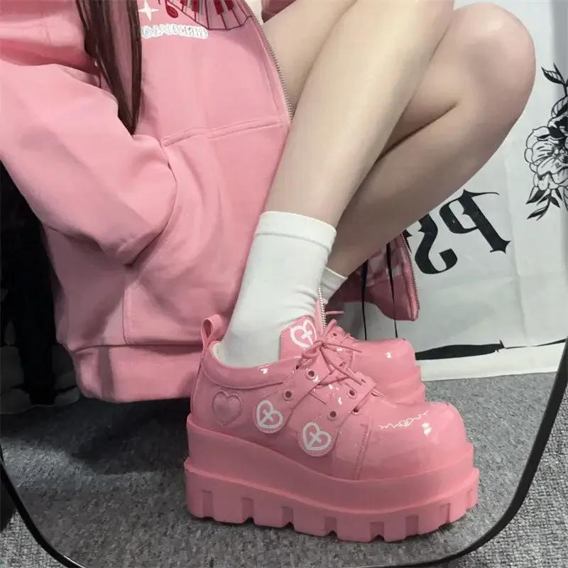Fashion Fashion womens boots Platform Boots Women Spring Autumn PU Trifle Base Pink Lolita Shoes Round Toe Solid High Heels Gothic Shoes