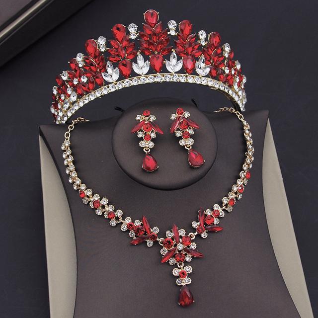 Luxury Leaves Crystal Bridal Jewelry Sets for Women Tiaras Necklace Sets Bride Wedding Dress Crown Headpiece Costume Accessories