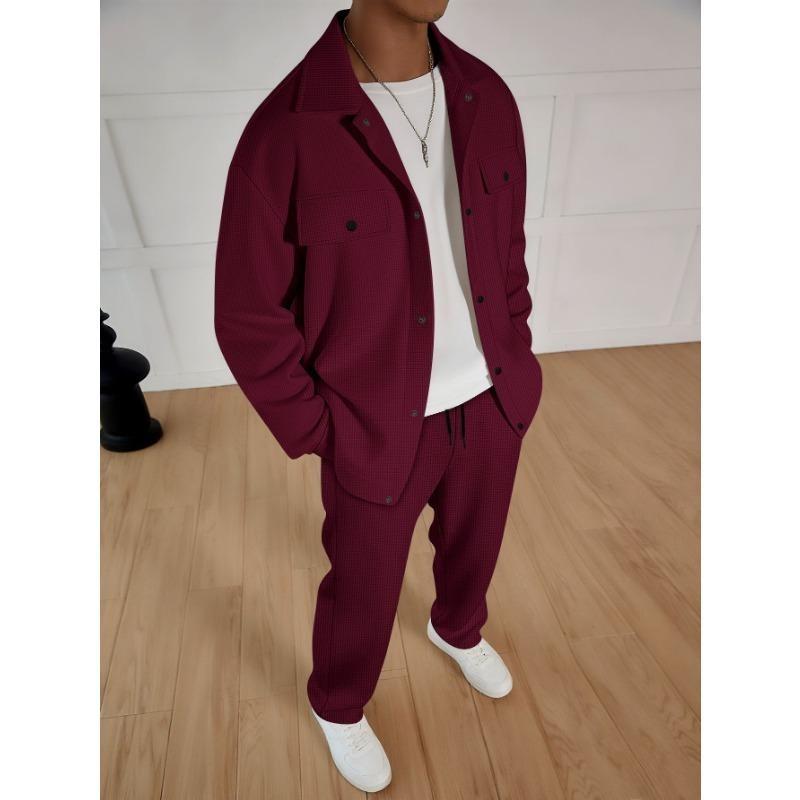 Men's Casual Sports Suit Simple Double Pocket Lapel Jacket with Straight Trousers Suit Two-piece Set