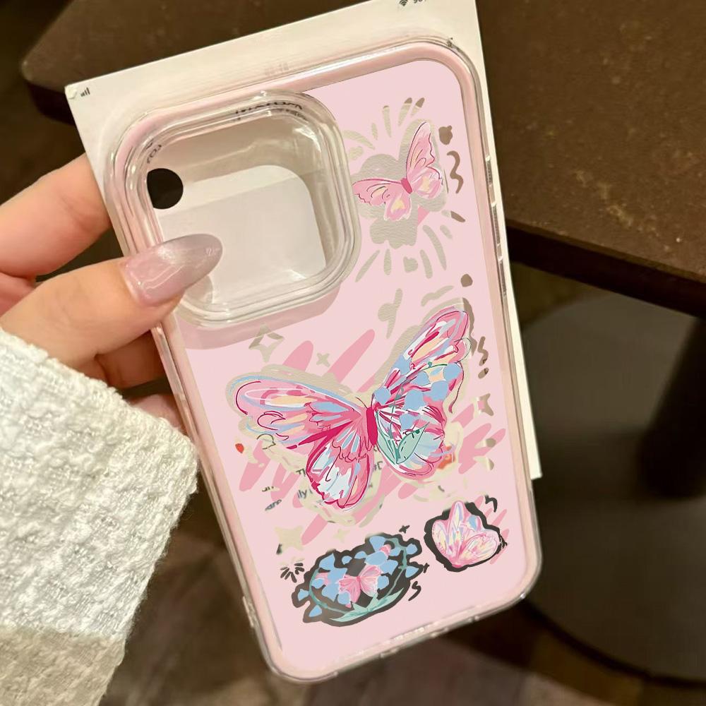INS Butterfly Phone Case For iPhone 16 Pro Case iPhone 17 15 11 12 13 14 Pro Max 2 IN 1 Candy Color Soft Shockproof Bumper Cover
