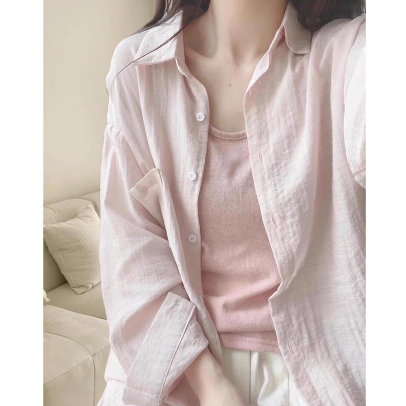 Women's Summer Blue Korean Long-Sleeve Sunshade Shirt - Loose, Casual, Lazy Style Top
