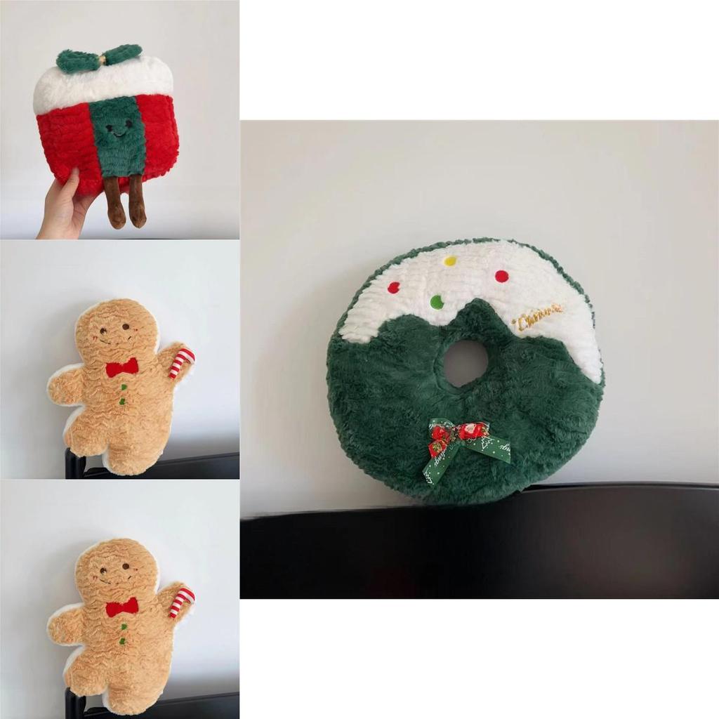 Christmas Plush Pillow With Cartoon Gingerbread Man Design For Holiday Decor And Gifts