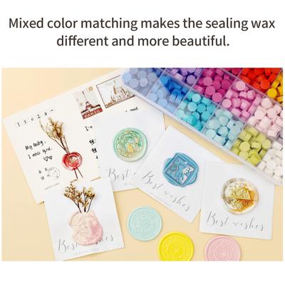 600 Pieces Sealing Wax Beads Kit Colorful Wax Seal Beads with Storage Box 1pc Wooden Handle Wax
