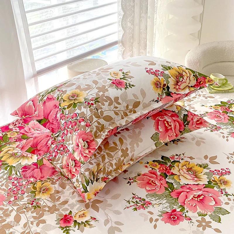 Comforter Romantic Peony Floral Reversible Shabby Flower Comforter With 2 Vintage Farmhouse Bedding Set