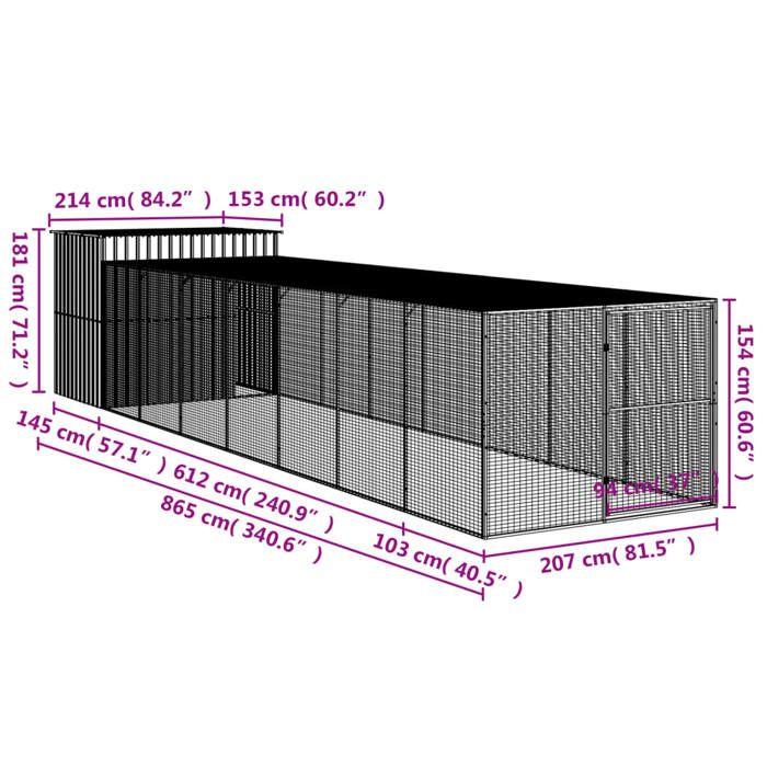 VidaXL Dog Niche with Courtyard Light Grey 214x865x181 Cm, Dog Cage, Dog Shelter, Pet House, Cages 3189140