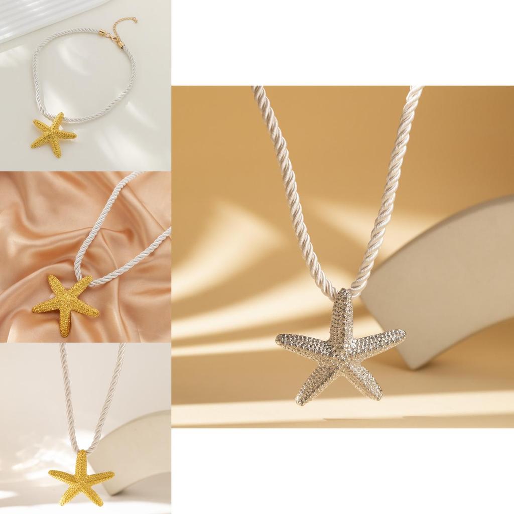 Elegant Yellow Starfish And Shell Alloy Pendant Necklace For Vacation Party Accessories