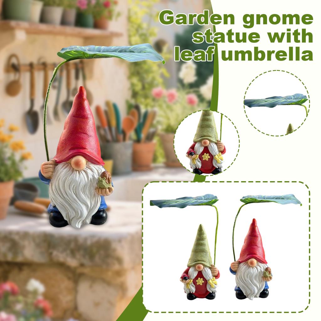 Garden Gnome Statue Decoration With Leaf Umbrella Figurine Decoration For Indoor And Outdoor Patio  For Gnome Lovers And Enthusiasts