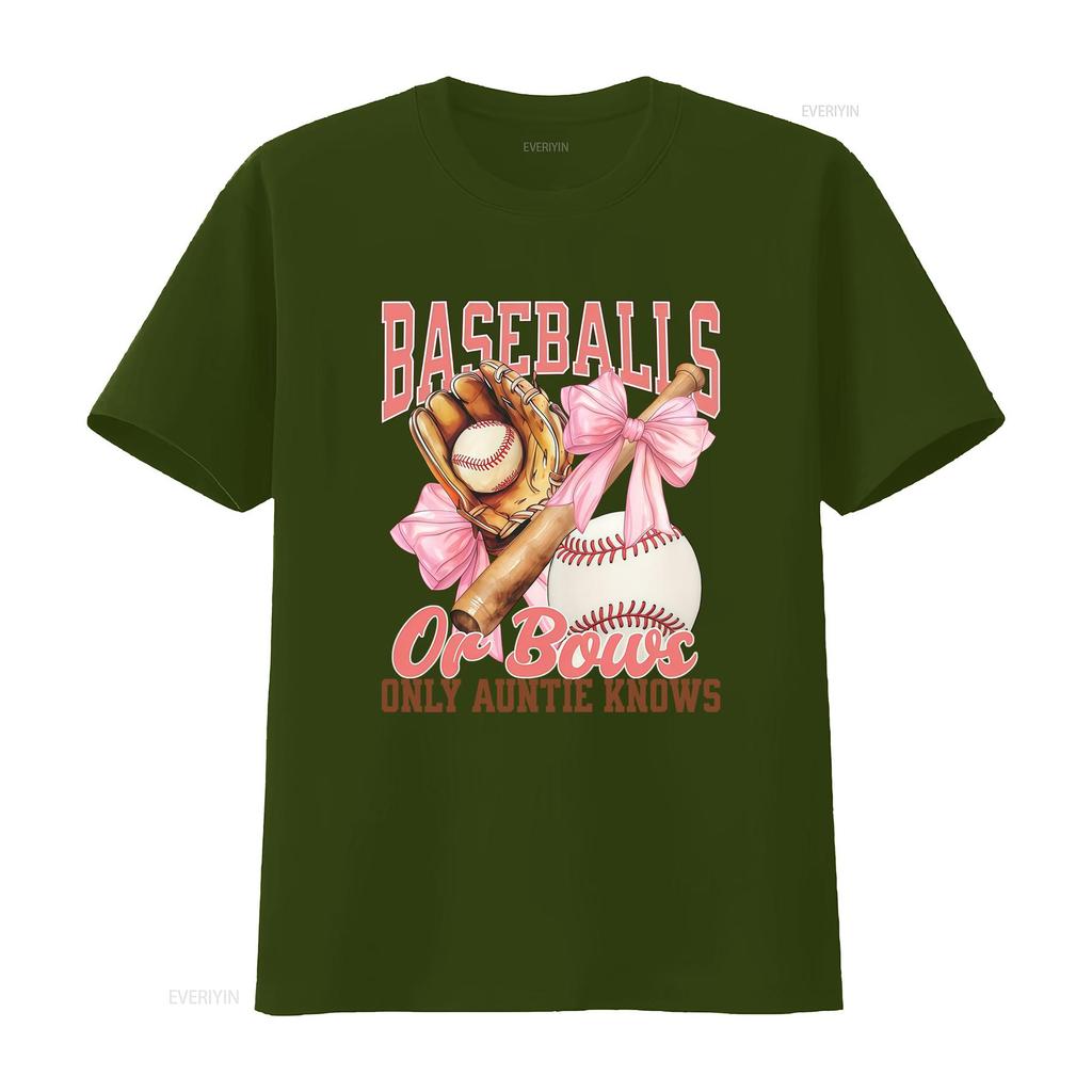 Retro Funny Gender Reveal Baseballs Or Bows Auntie Print Casual T Shirt Vintage Washed Unisex Top For Everyday Wear Homme Soft