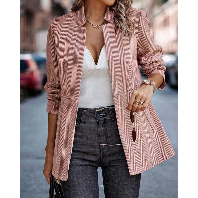 VEZFAA   Women's Fashion Casual Solid Color Print Fall Winter Long Sleeve Stand-Neck Jackets & Coats