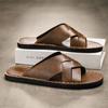 Fashion Summer men's slippers, women's flat bottomed beach breathable genuine leather business casual non slip lightweight sandals