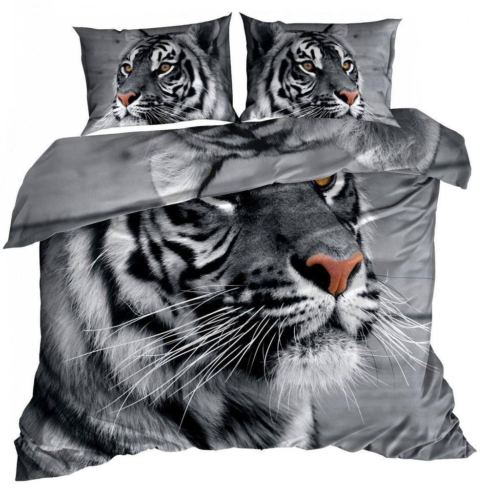3D Cotton Satin Bedding 140X200Cm Grey Tiger