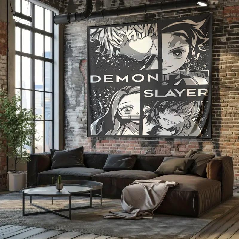 Monochrome Manga Style Decorative Wall Hanging  Japanese Anime Theme Decor Tapestry