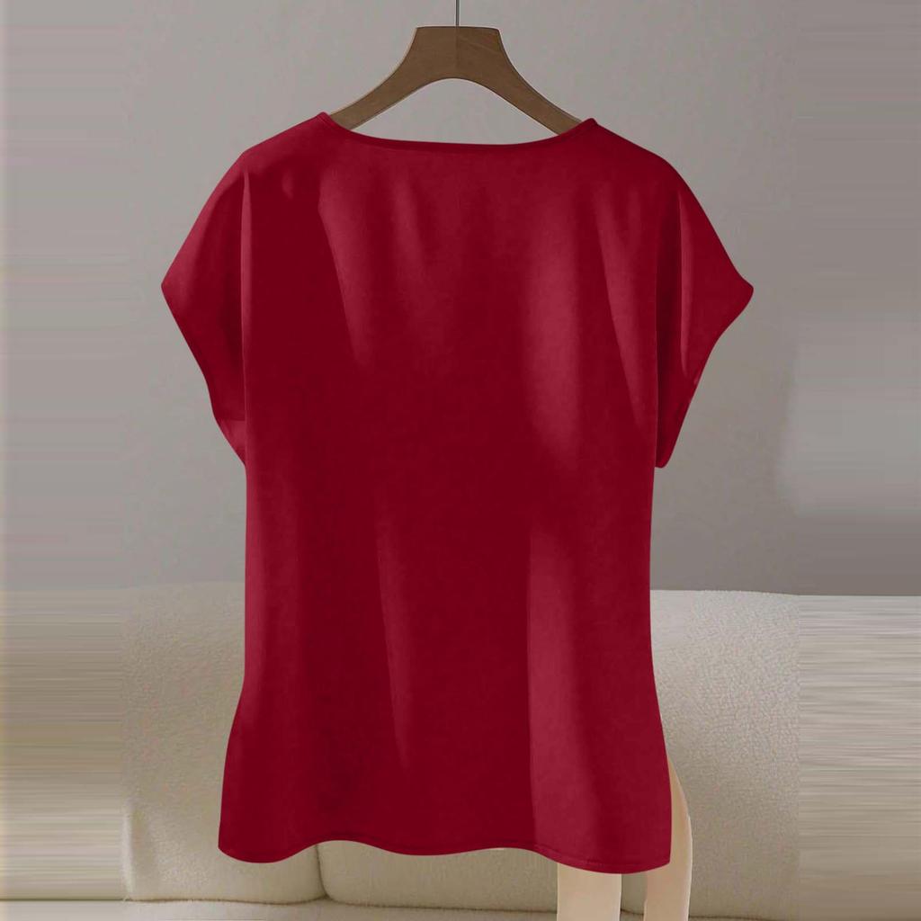 Womens Spring Tops Short Sleeve Side Tie Blouse Summer Shirts for Women Casual Loose Fit Womens Summer Shirts for Daily Wear