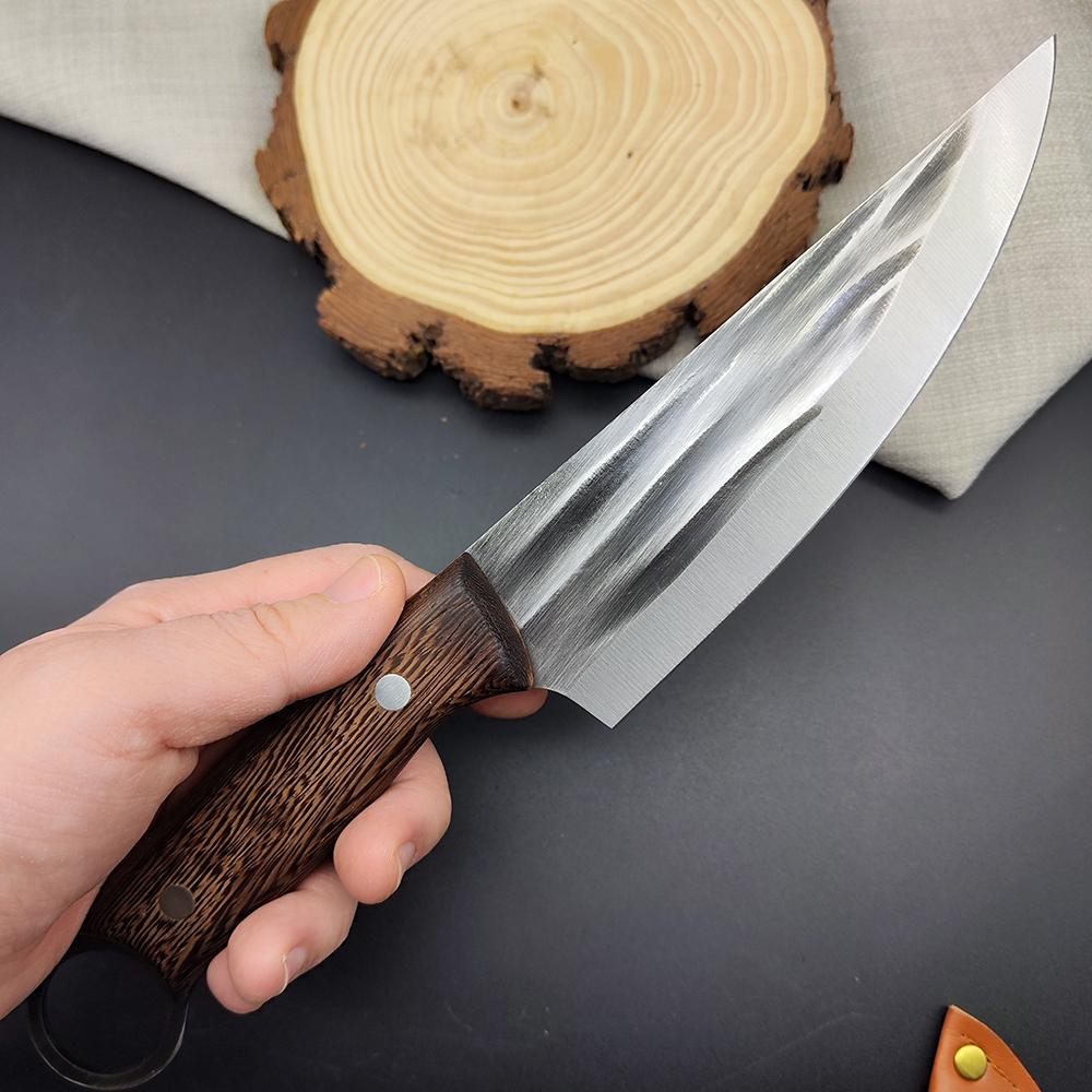 Forged Chef's Boning-Slicing Cleaver Professional Kitchen Knife for Meat Peeling Cutter Grill Knife with Sheath