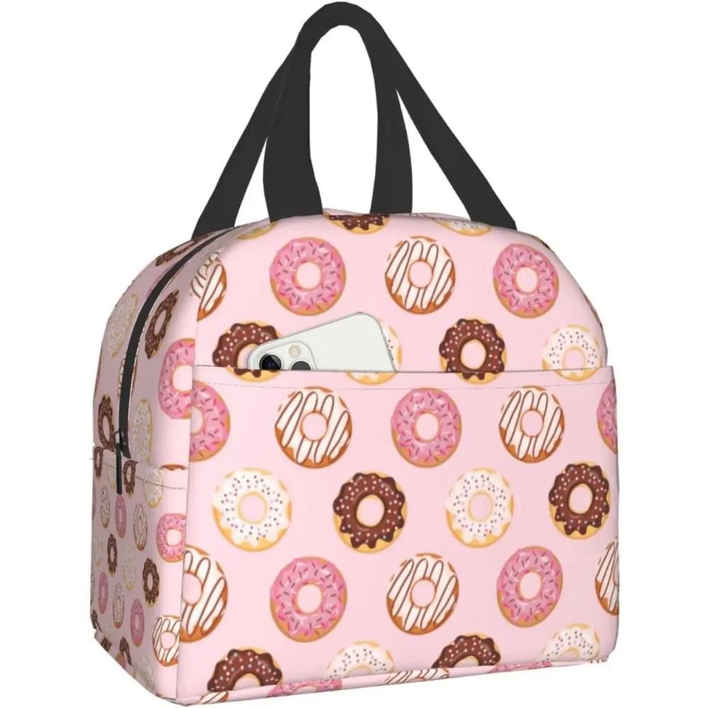 Geantă de prânz dulce Kawaii cu gogoși, pentru călătorii, muncă, bento, reutilizabilă, tip tote, cutii de picnic, genți container izolate pentru femei, bărbați, băieți, fete