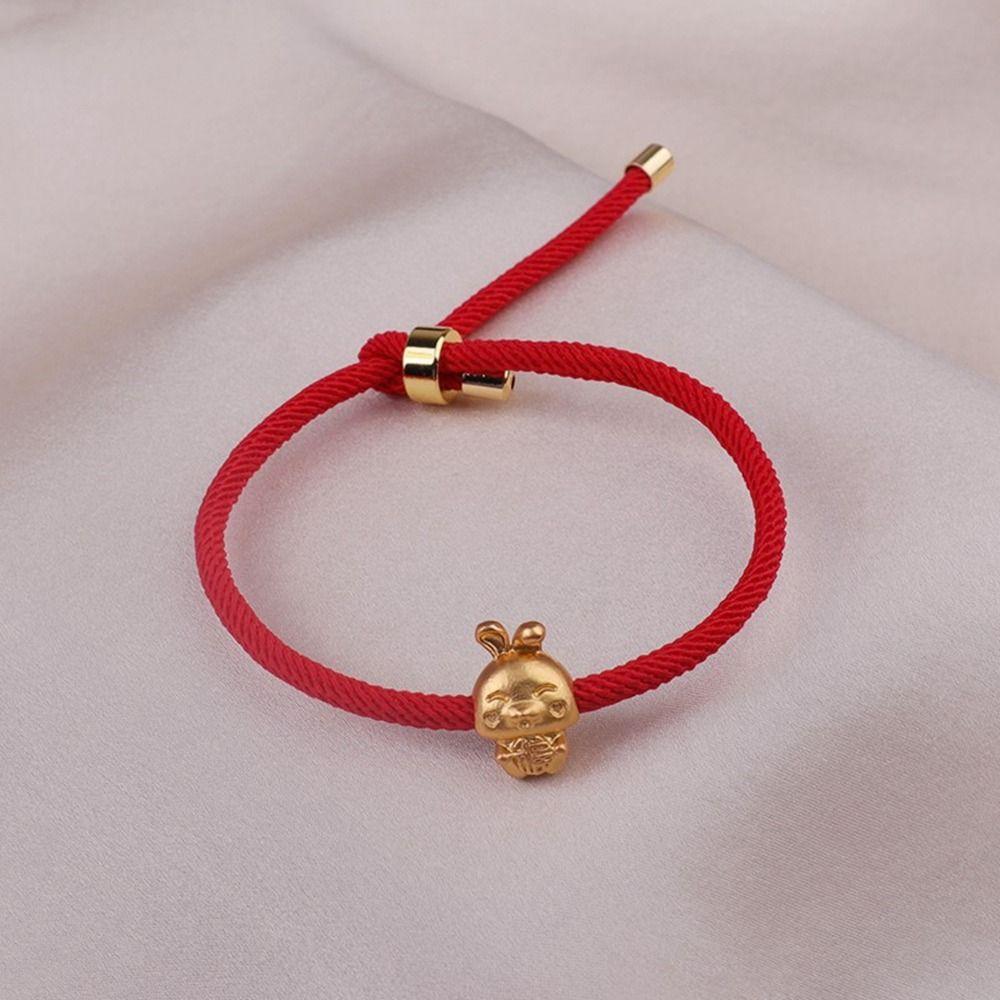 

Трансфер Бусина Удачи Золотисто-Красный Браслет-Шнурок Плетеный Браслет Женская Ручная Веревка Браслет с Кроликом A
