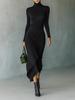 Elegant High-Collar Waist-Cinching Irregular Wrap Dress for Women - Autumn/Winter Collection