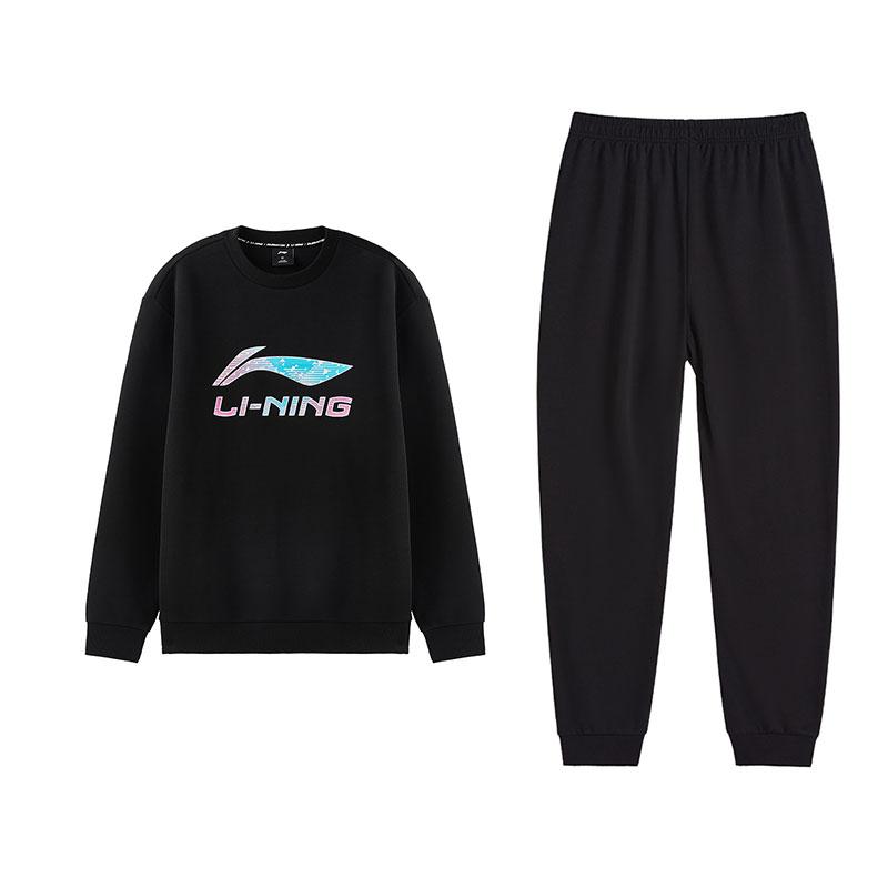 

Li-Ning Свитшот с принтом-градиентом и логотипом, круглый вырез, длинный рукав, удобные длинные брюки, повседневный спортивный костюм, унисекс костюм AWDVG91-1+AKLVB43-1 M