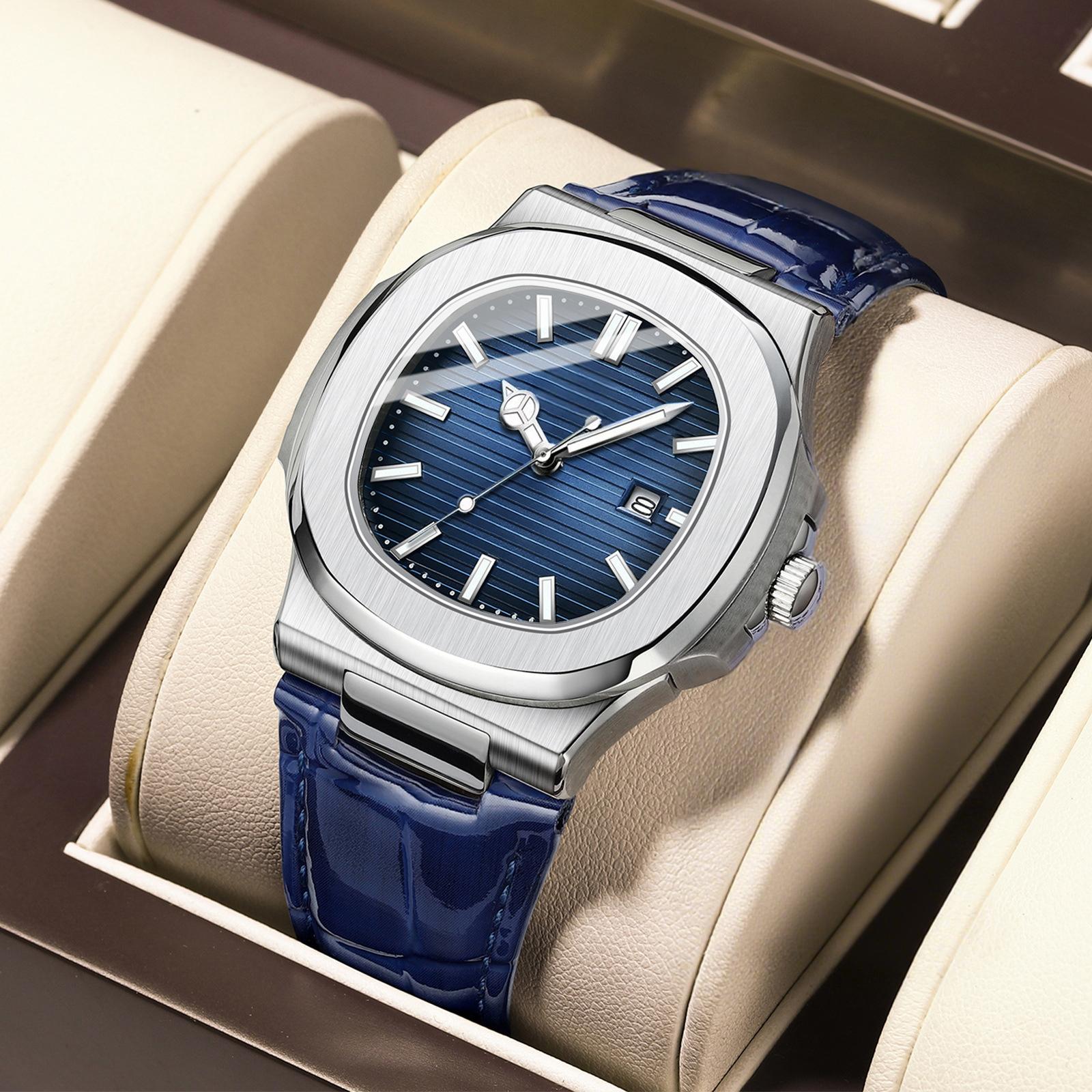 

Minimalist Style Fashionable Men s Wristwatch Business Trend With Calendar Men s Watch Suitable For Daily Clothing Matching синій