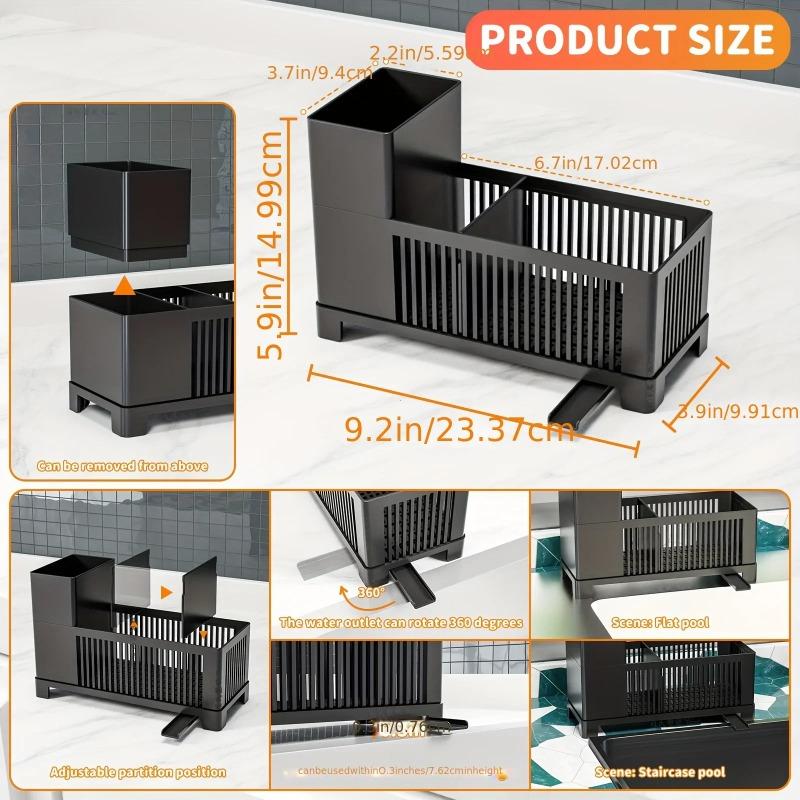 Kitchen Sink Organizer 2 Tier Sponge Holder Dish Soap Dispenser for Scrub Brushes Dishcloths Cleaning Supplies Space