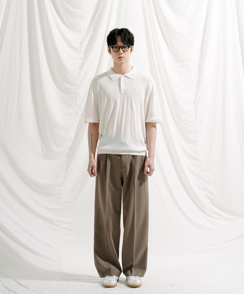 JEMUT Epic Like Linen Short Sleeve Collared Knit Ivory Sokn2562