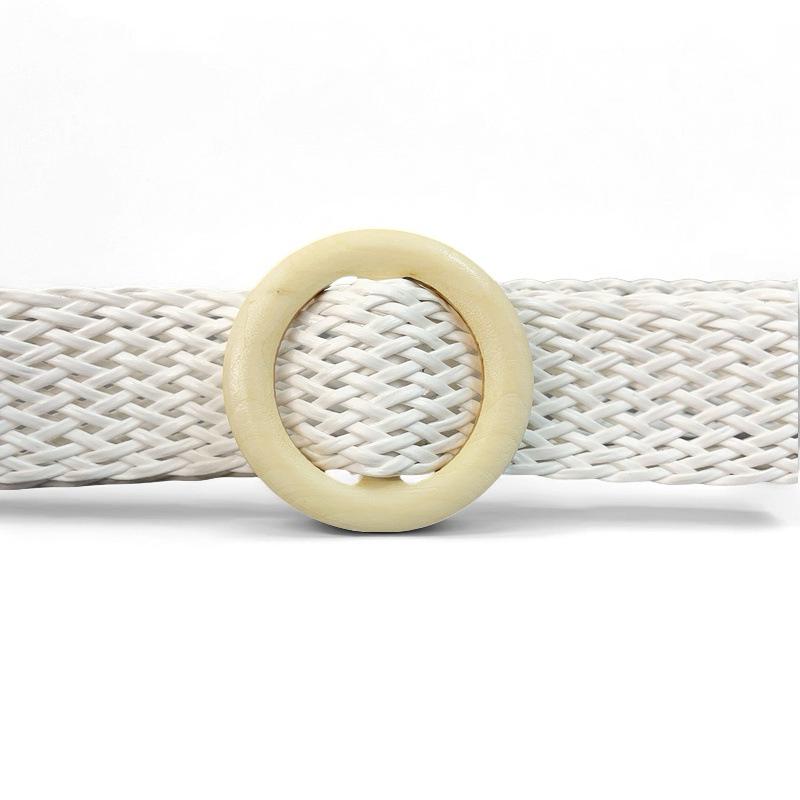Korean Style Retro Wood Buckle Woven Belt for Women - Versatile Fashion Accessory