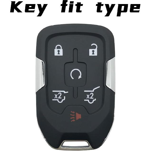 Heavy Key Fob Cover Case Protector For Chevy, Keychain, Accessories For Chevy Suburban Tahoe 2015 2016 2017 2018   GMC Yukon (Type-C 6 Buttons)