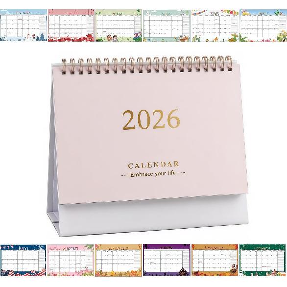Small Desk Calendar 2025-2026, Standing Flip Monthly Calendar 7.5"x6.7" Stand Up Desktop Calendar Planner Organizer Scheduler Thick Paper Twin-Wire