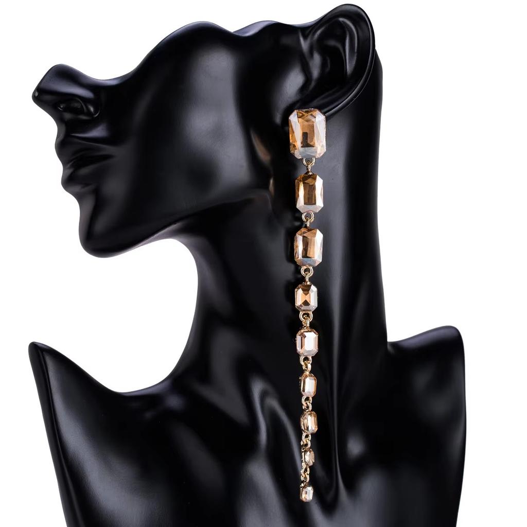 High Quality Glass Rhinestone Gems Dangle Earrings For Women Fashion Jewelry Party Show Wedding Dress Statement Accessories