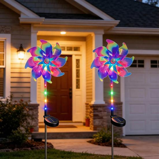Solar Pinwheel Light Kinetic Light with Color Wind Spinner Garden Changing LED Glow