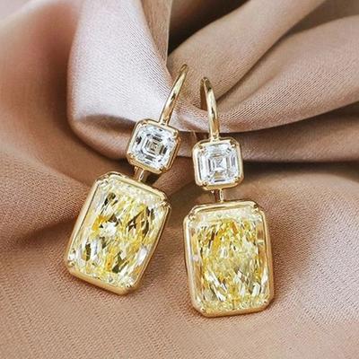 Nuovi orecchini a gancio semplici ed eleganti quadrati gialli con zirconi cubici Orecchini pendenti da sposa di lusso in oro da donna Gioielli di moda