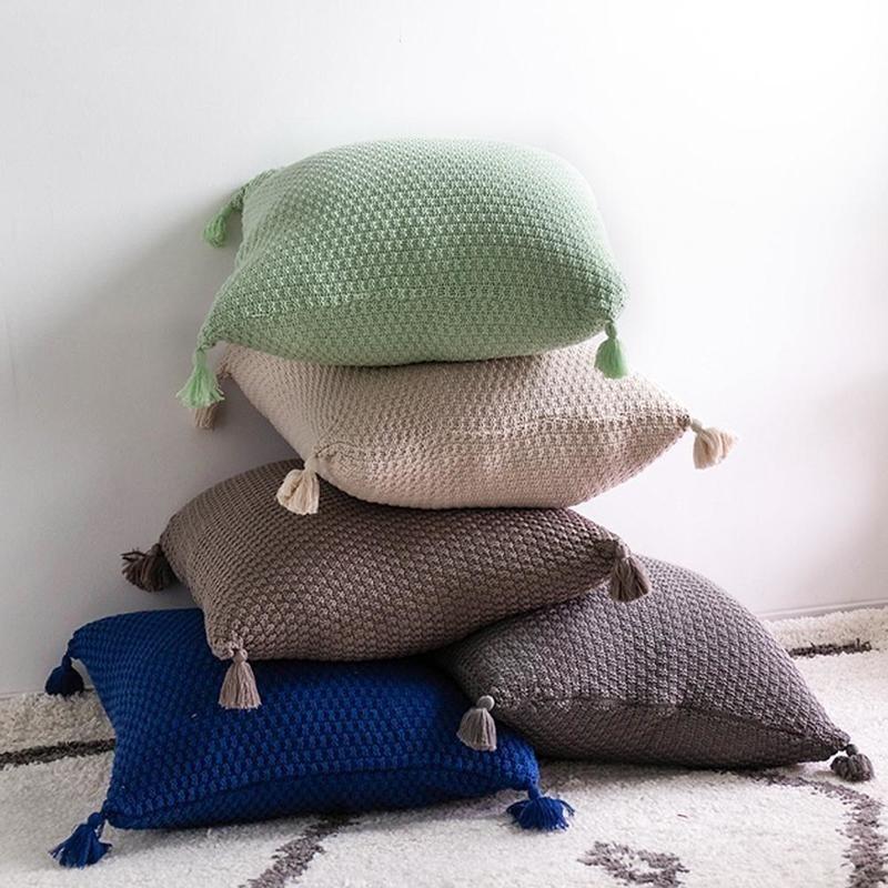 45*45CM Textile Solid Color Knitted Woven Bolster Pillowcase Square Pillow Cover Without Pillow