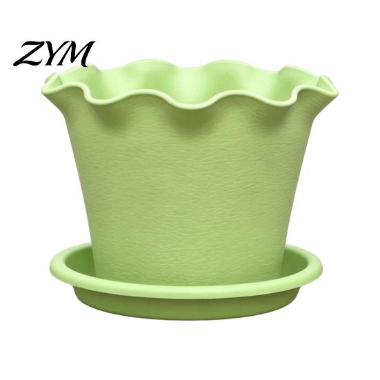 Nursery Pots for Green Plants Wavy Edge Planter with Saucer, Thickened Flower Pot Home Decor Drainage Holes, Modern Plant Indoor Outdoor Balcony