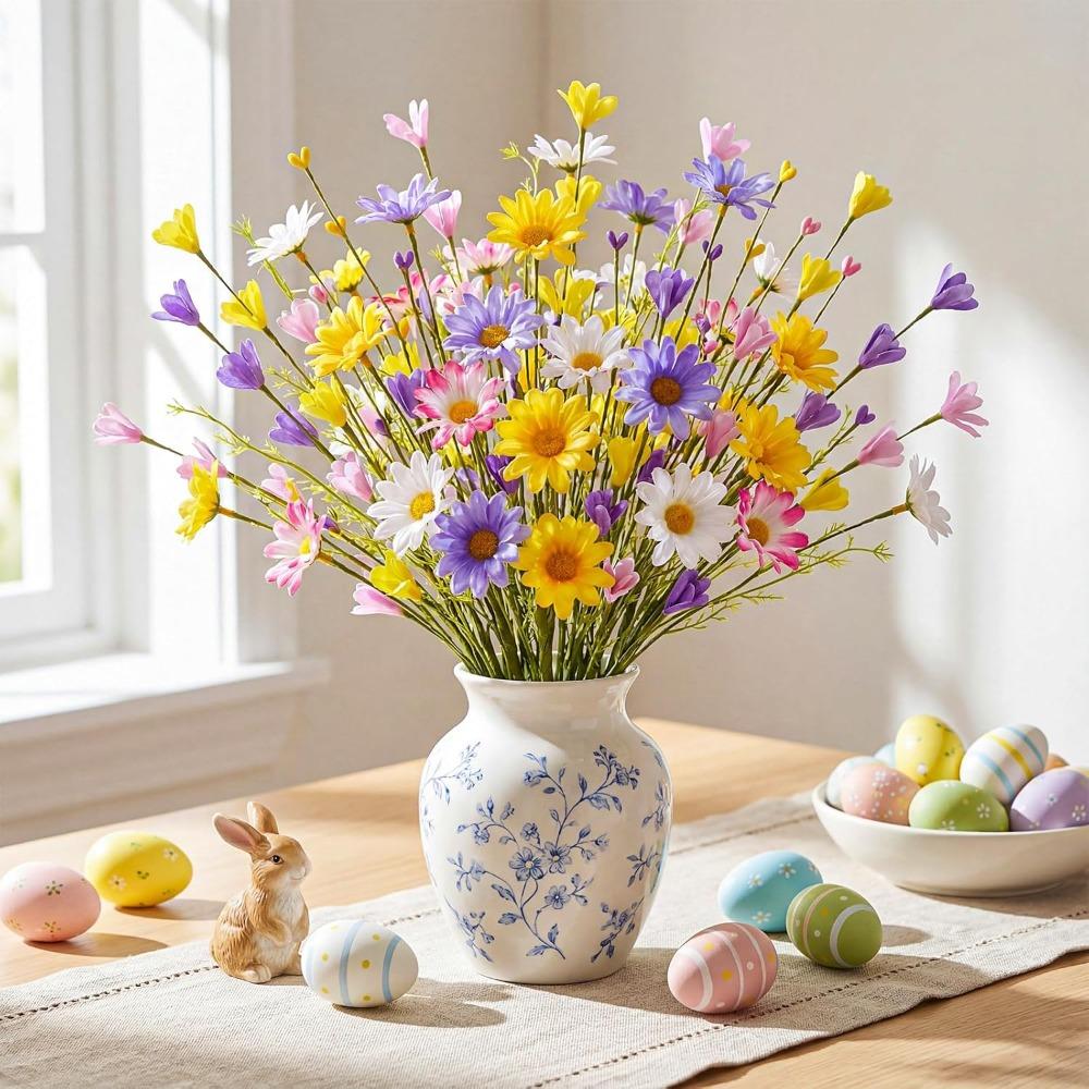 10pcs Spring Artificial Daisies Flower Stems 17 Inches Fake Wildflowers Arrangement Spring Floral Picks with Colorful Daisies and Forsythia