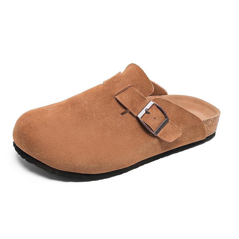 Half Shoes For Men Mules Suede Leather Loafers Slippers Open-Back Casual Shoes Backless Slides Sandal Platform Slip On Flats