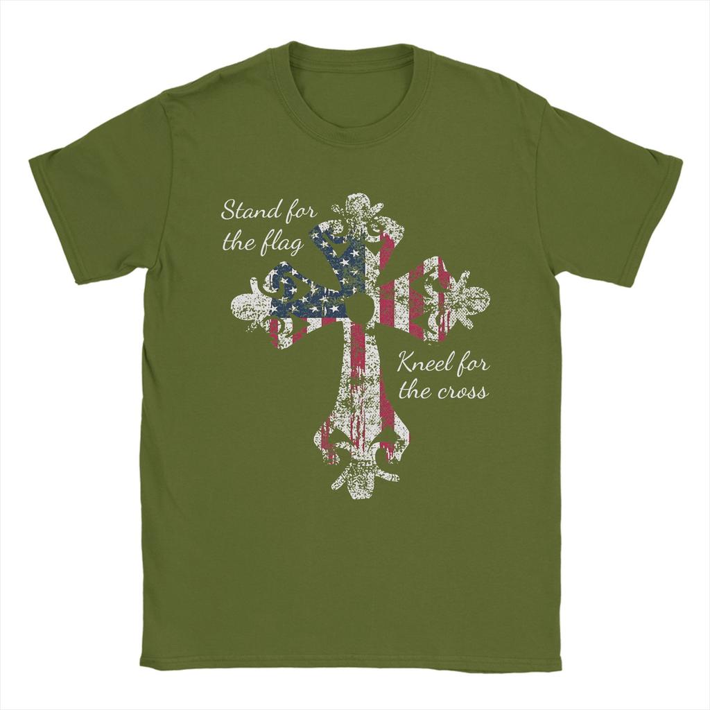 Steh für die Flagge Ich knie für das Kreuz T-Shirt Männer Baumwolle Hipster T-Shirts Rundhals T-Shirt Kurzarm Kleidung Original