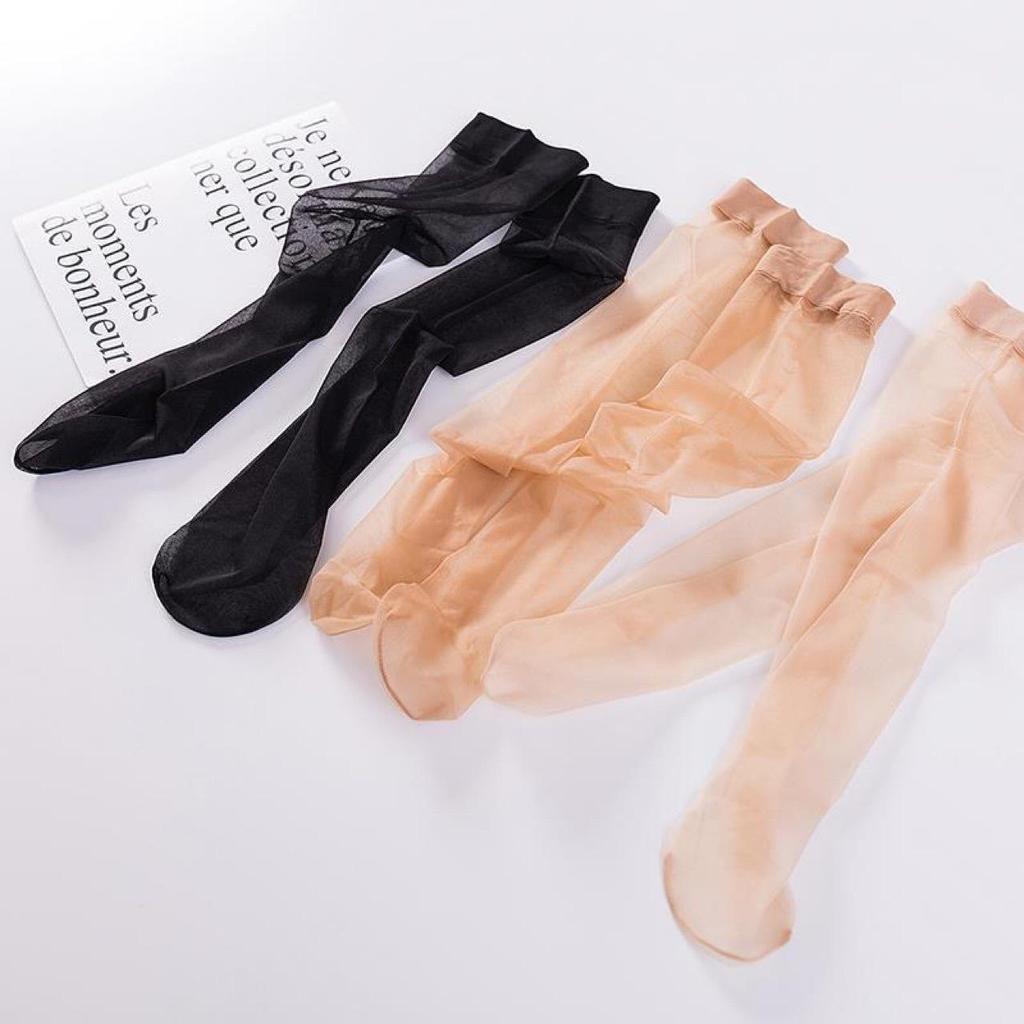 Women's Ultra-Thin Mid-Calf Crystal Stockings - Anti-Snag, Black & Flesh-Colored, Spring & Autumn Wear