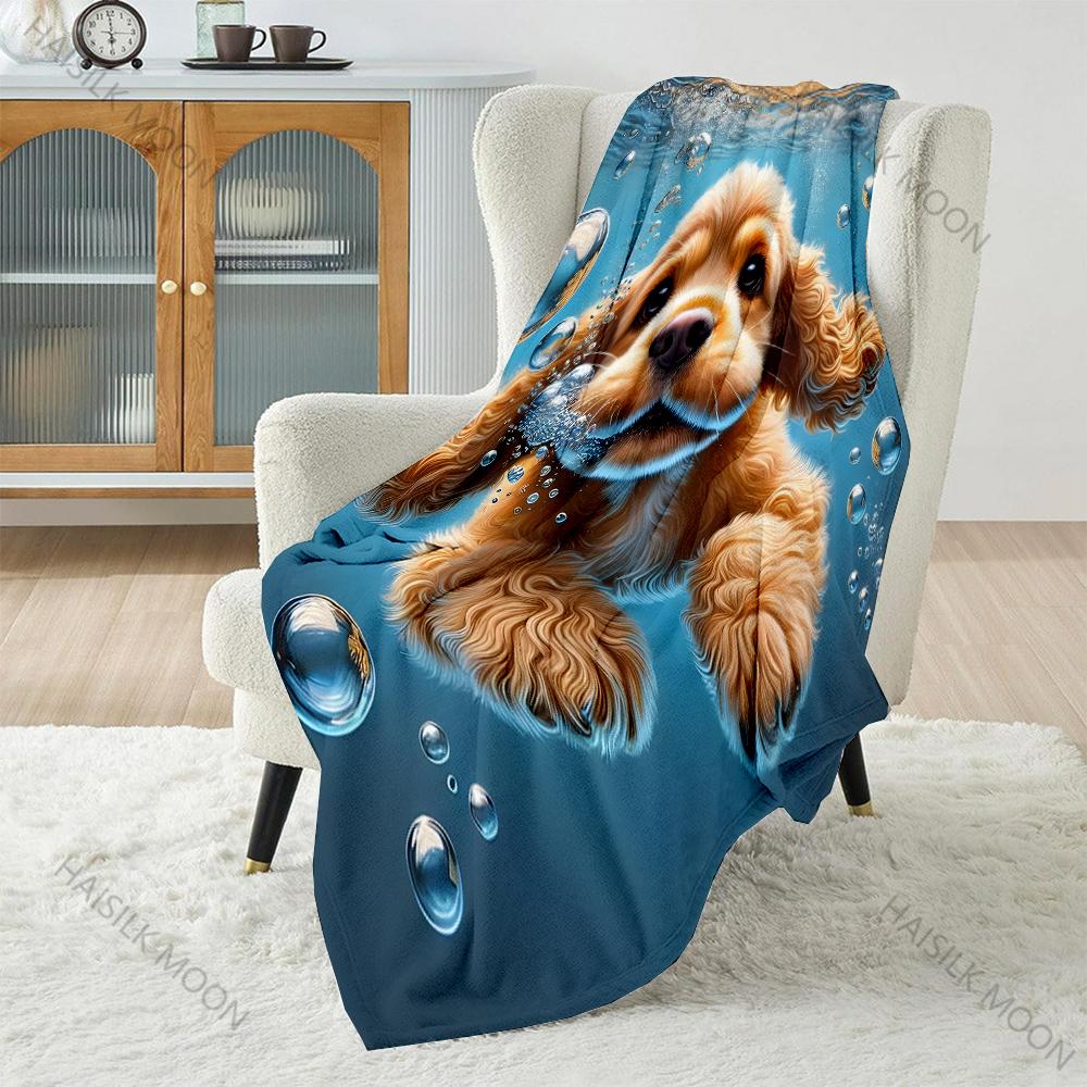 1PC Diving Puppy Print Blanket Warm Soft Fluffy Kids and Adults Sofa Bed Throw Blanket for Home Travel Camping Luxury Gifts