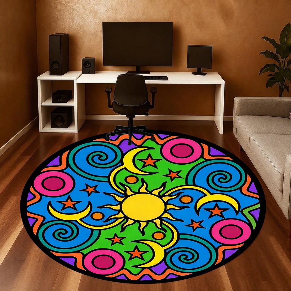 1pc Sun Moon Round Chair mat office Area Rug - Non-Slip, Floor Mat for Office, Bedroom, Ideal home decor gift p0105029