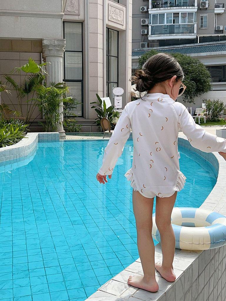 Flickors snabbtorkande blommig långärmad solskydds-baddräkt - Moderiktig prinsessstil