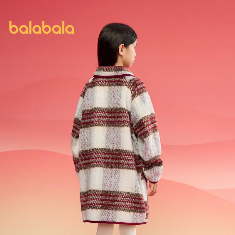 Balabala Girls' 2025 Spring Vintage Plaid Wool Coat