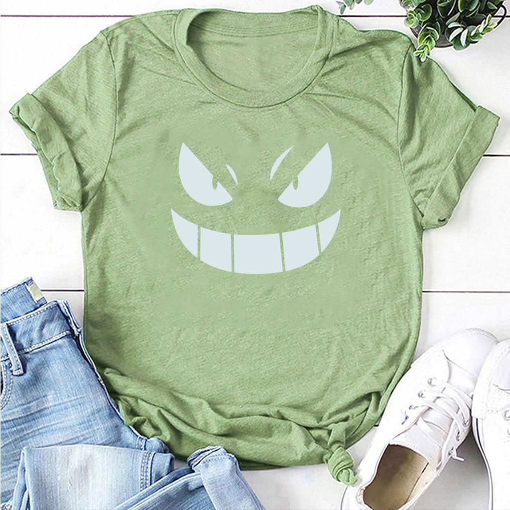 Unisex European-American Plus Size T-shirt with Evil Funny Face Art Print