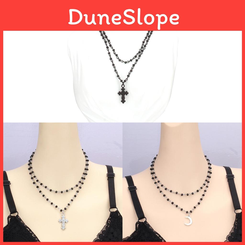 Halloween Gothic Cross Necklace With Multilayer Alloy Chain For Men Women