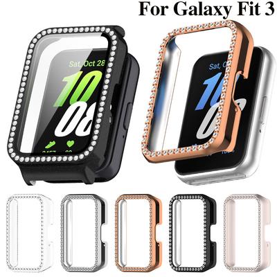 Protetor Bling Case Oco de PC Para Samsung Galaxy Fit 3 Pulseira de Smartwatch Bumper de Cristal Diamante Capa Protetora Tela