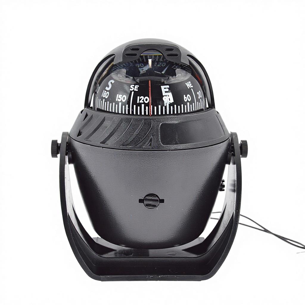 Black Marine Compass Car-mounted Magnetic Compass Navigation Guide with LED Light LC-760 for Vehicles Ships