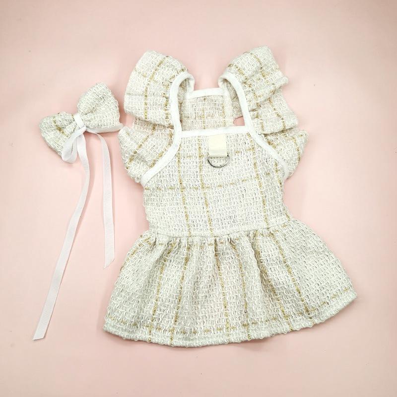 

Dog Cat Dress Bow Woolen Skirt Flower Pet Clothing Cute Plaid Skirt Pet Supplies Dog Dresses for Small Dogs Puppy Clothes Skirt XS（old）