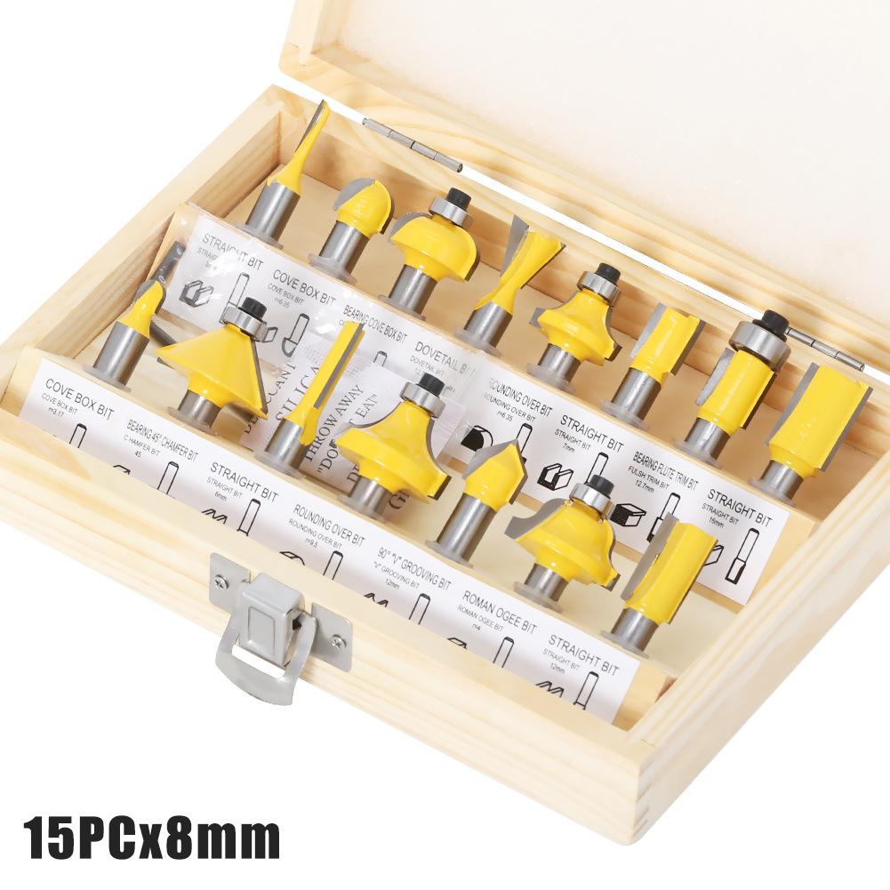 15-Piece Set 1/4 Handle 1/2 Handle 8 Handle 6 Handle Woodworking Milling Cutter Set 12-Piece Set Woodworking Slotting Milling Cutter
