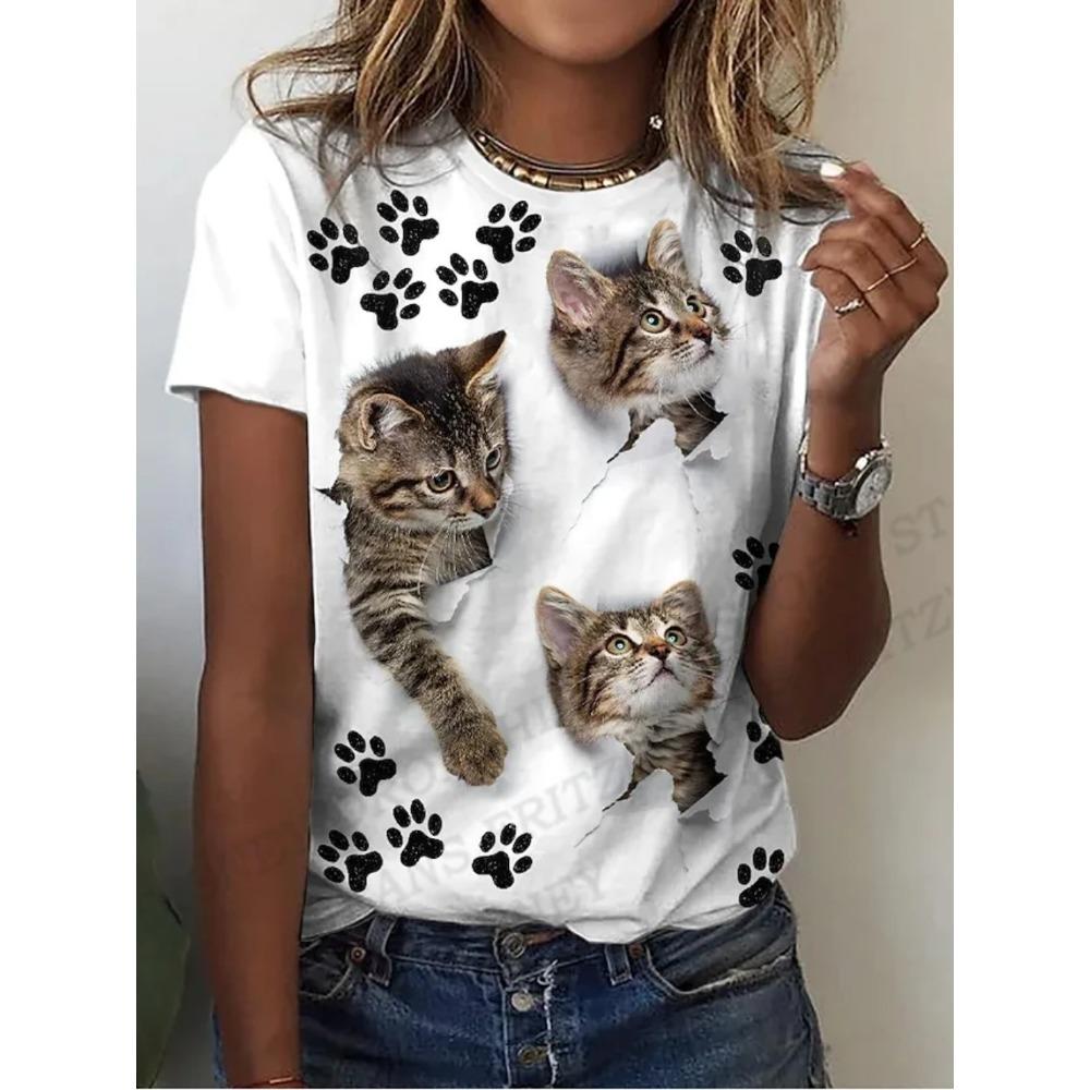 Summer Cat 3d Printing T-shirt Women's Fashion Loose Harajuku Short-sleeved Top T-shirt Suitable for Daily Casual Clothing